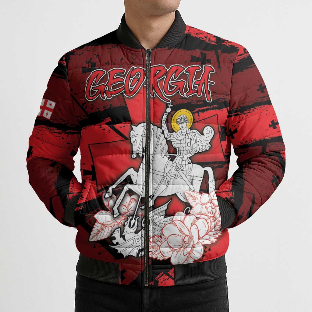 Personalized Georgia Bomber Puffer Jacket Patron Saint Symbol - Wonder Print Shop