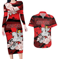 Personalized Georgia Couples Matching Long Sleeve Bodycon Dress and Hawaiian Shirt Patron Saint Symbol - Wonder Print Shop