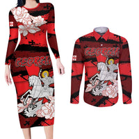 Personalized Georgia Couples Matching Long Sleeve Bodycon Dress and Long Sleeve Button Shirt Patron Saint Symbol - Wonder Print Shop