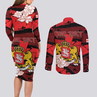 Personalized Georgia Couples Matching Long Sleeve Bodycon Dress and Long Sleeve Button Shirt Patron Saint Symbol - Wonder Print Shop