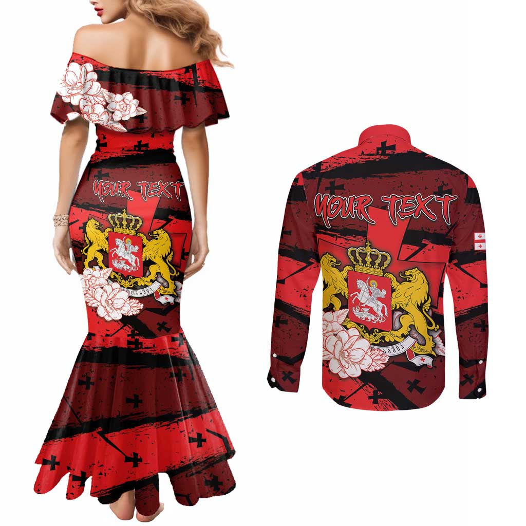 Personalized Georgia Couples Matching Mermaid Dress and Long Sleeve Button Shirt Patron Saint Symbol - Wonder Print Shop