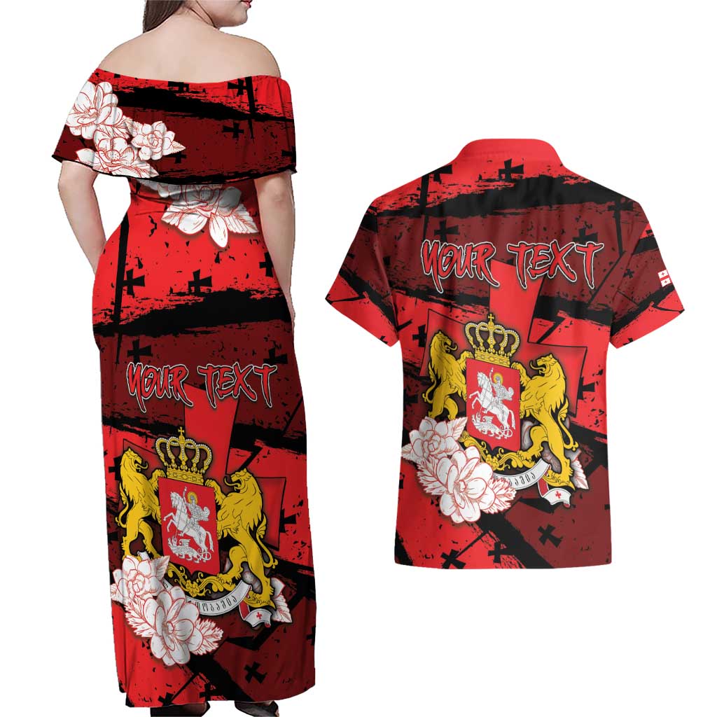 Personalized Georgia Couples Matching Off Shoulder Maxi Dress and Hawaiian Shirt Patron Saint Symbol - Wonder Print Shop
