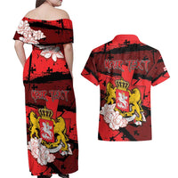 Personalized Georgia Couples Matching Off Shoulder Maxi Dress and Hawaiian Shirt Patron Saint Symbol - Wonder Print Shop