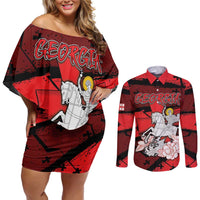 Personalized Georgia Couples Matching Off Shoulder Short Dress and Long Sleeve Button Shirt Patron Saint Symbol - Wonder Print Shop