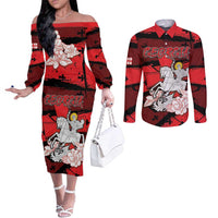 Personalized Georgia Couples Matching Off The Shoulder Long Sleeve Dress and Long Sleeve Button Shirt Patron Saint Symbol - Wonder Print Shop