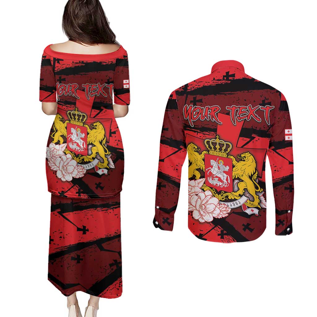 Personalized Georgia Couples Matching Puletasi and Long Sleeve Button Shirt Patron Saint Symbol - Wonder Print Shop