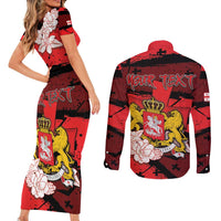 Personalized Georgia Couples Matching Short Sleeve Bodycon Dress and Long Sleeve Button Shirt Patron Saint Symbol - Wonder Print Shop