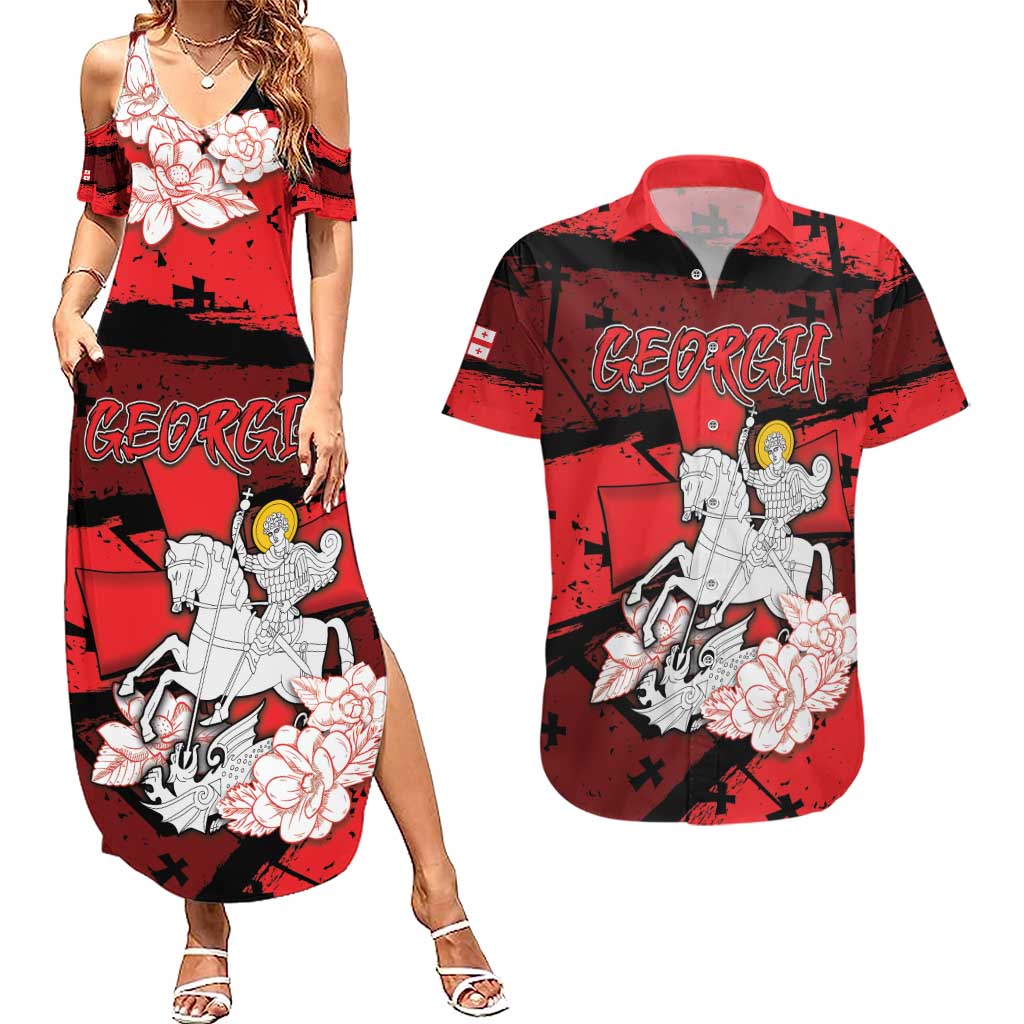 Personalized Georgia Couples Matching Summer Maxi Dress and Hawaiian Shirt Patron Saint Symbol - Wonder Print Shop
