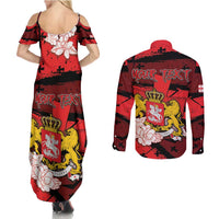 Personalized Georgia Couples Matching Summer Maxi Dress and Long Sleeve Button Shirt Patron Saint Symbol - Wonder Print Shop