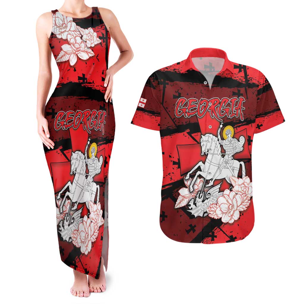 Personalized Georgia Couples Matching Tank Maxi Dress and Hawaiian Shirt Patron Saint Symbol - Wonder Print Shop