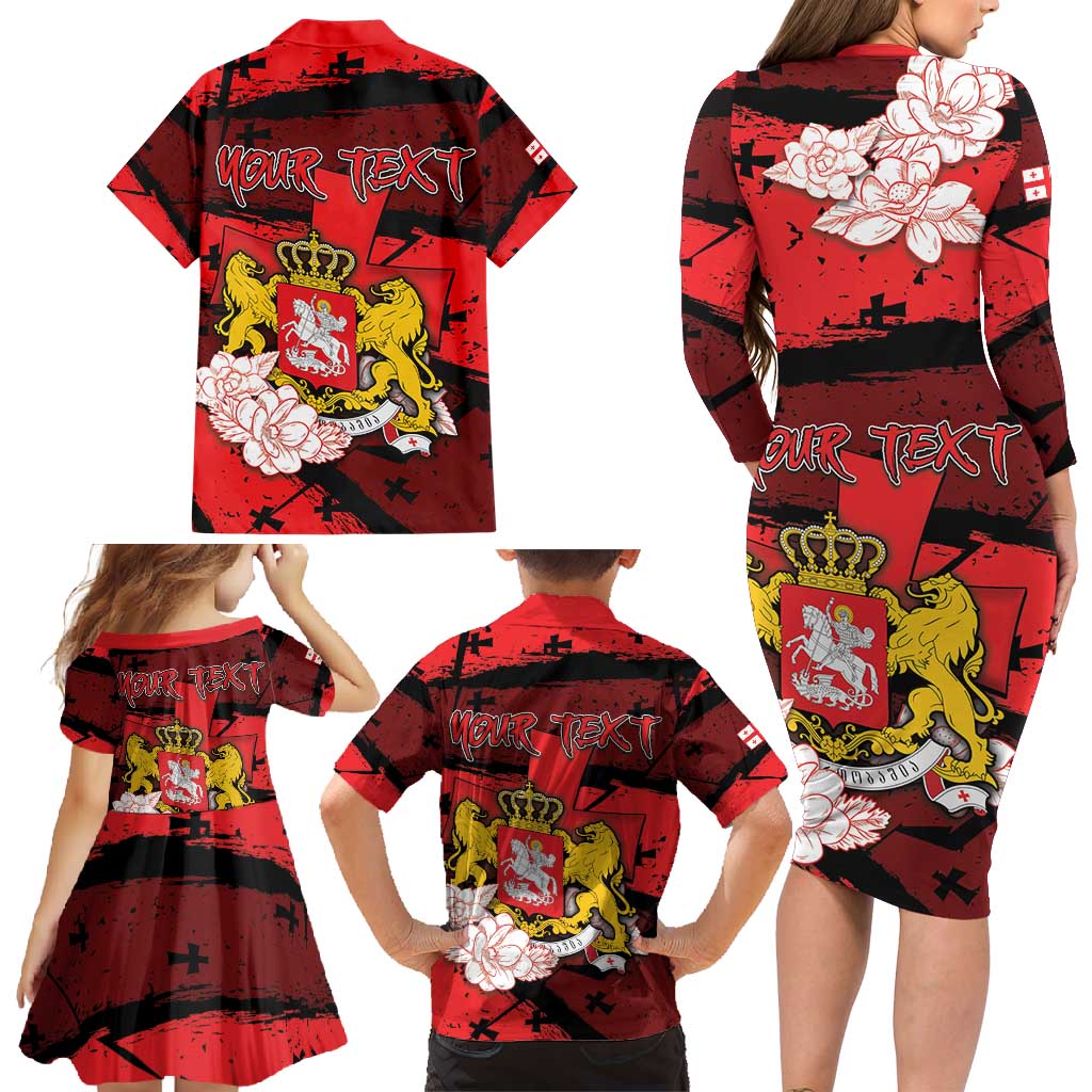 Personalized Georgia Family Matching Long Sleeve Bodycon Dress and Hawaiian Shirt Patron Saint Symbol - Wonder Print Shop