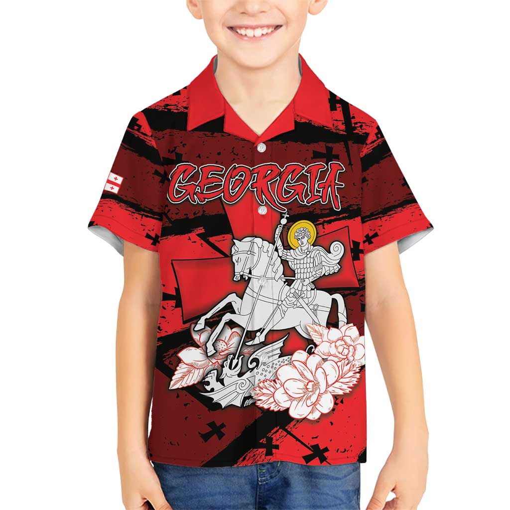 Personalized Georgia Family Matching Long Sleeve Bodycon Dress and Hawaiian Shirt Patron Saint Symbol - Wonder Print Shop