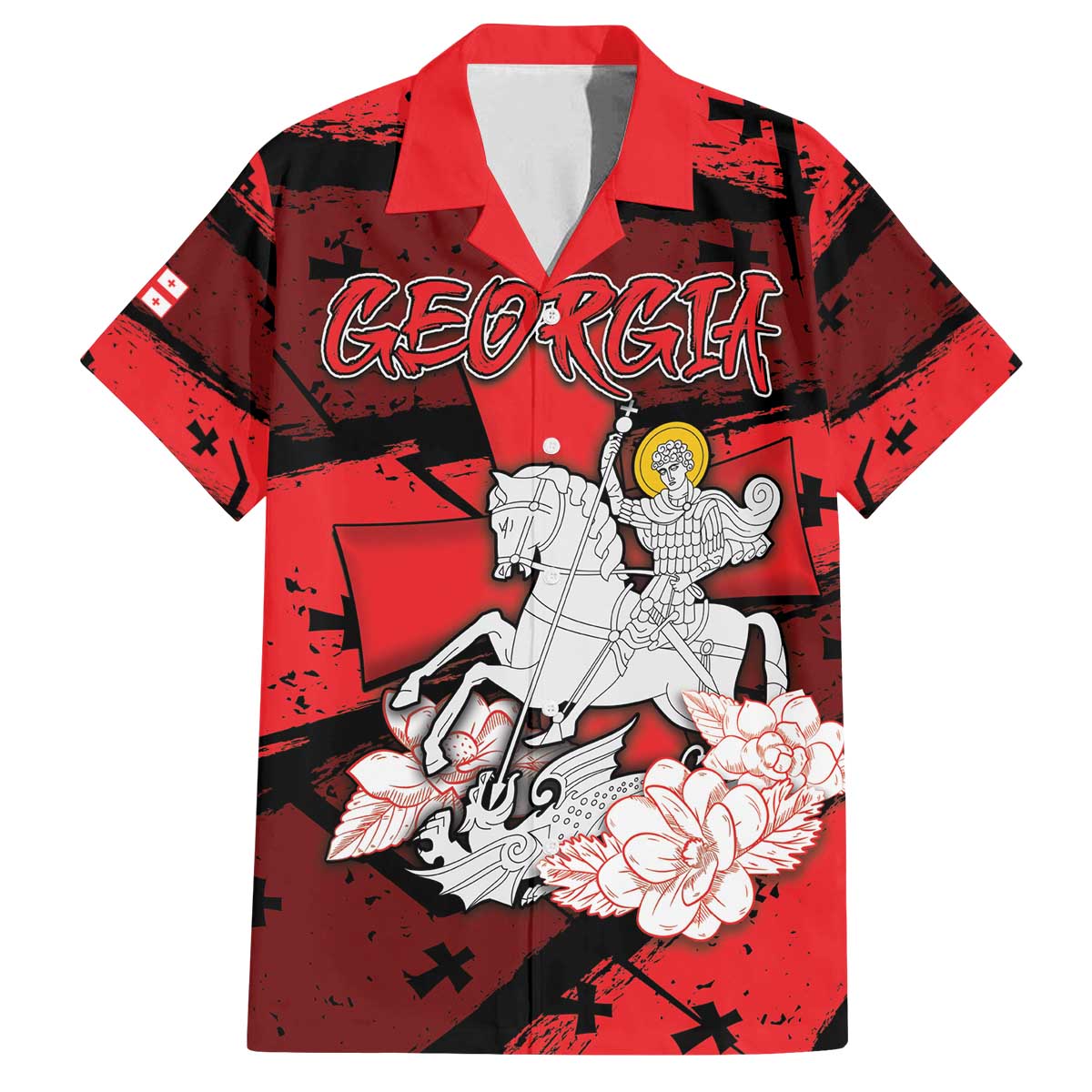 Personalized Georgia Family Matching Off The Shoulder Long Sleeve Dress and Hawaiian Shirt Patron Saint Symbol - Wonder Print Shop
