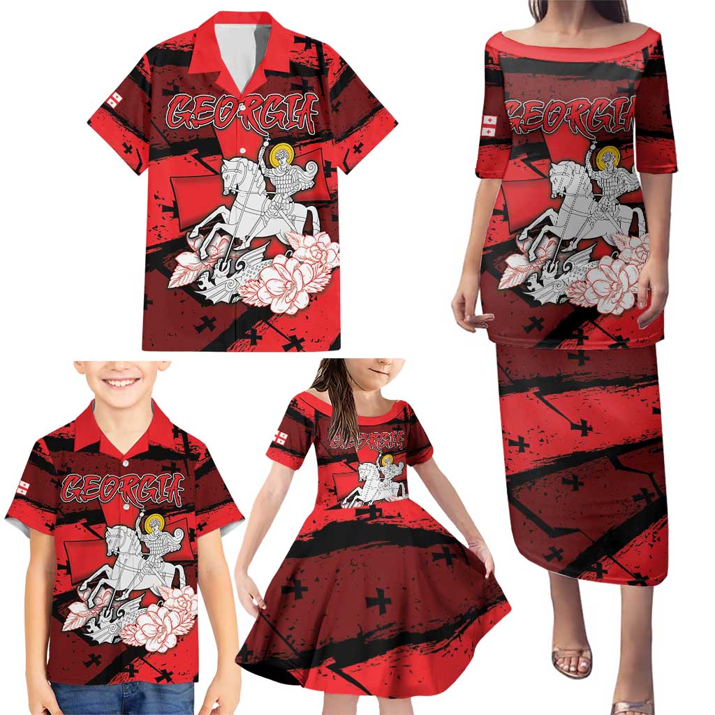 Personalized Georgia Family Matching Puletasi and Hawaiian Shirt Patron Saint Symbol - Wonder Print Shop
