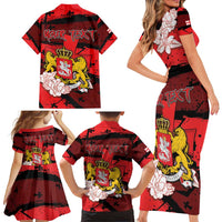 Personalized Georgia Family Matching Short Sleeve Bodycon Dress and Hawaiian Shirt Patron Saint Symbol - Wonder Print Shop