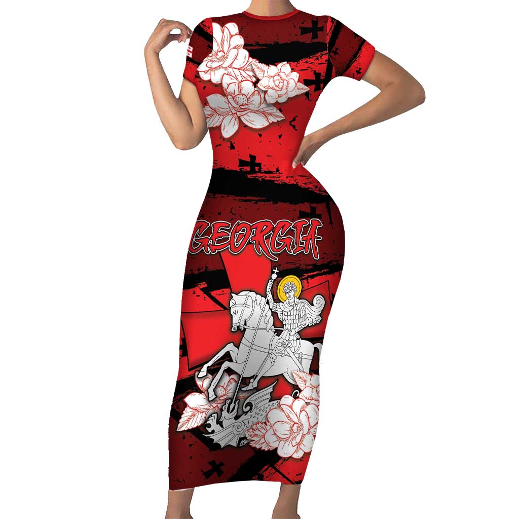 Personalized Georgia Family Matching Short Sleeve Bodycon Dress and Hawaiian Shirt Patron Saint Symbol - Wonder Print Shop