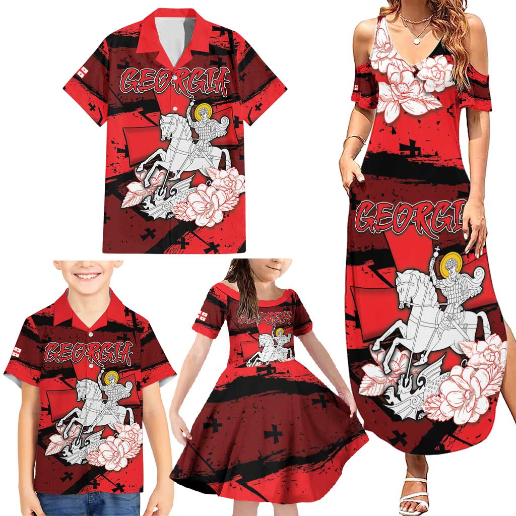 Personalized Georgia Family Matching Summer Maxi Dress and Hawaiian Shirt Patron Saint Symbol - Wonder Print Shop