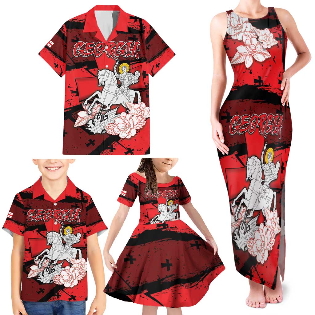 Personalized Georgia Family Matching Tank Maxi Dress and Hawaiian Shirt Patron Saint Symbol - Wonder Print Shop