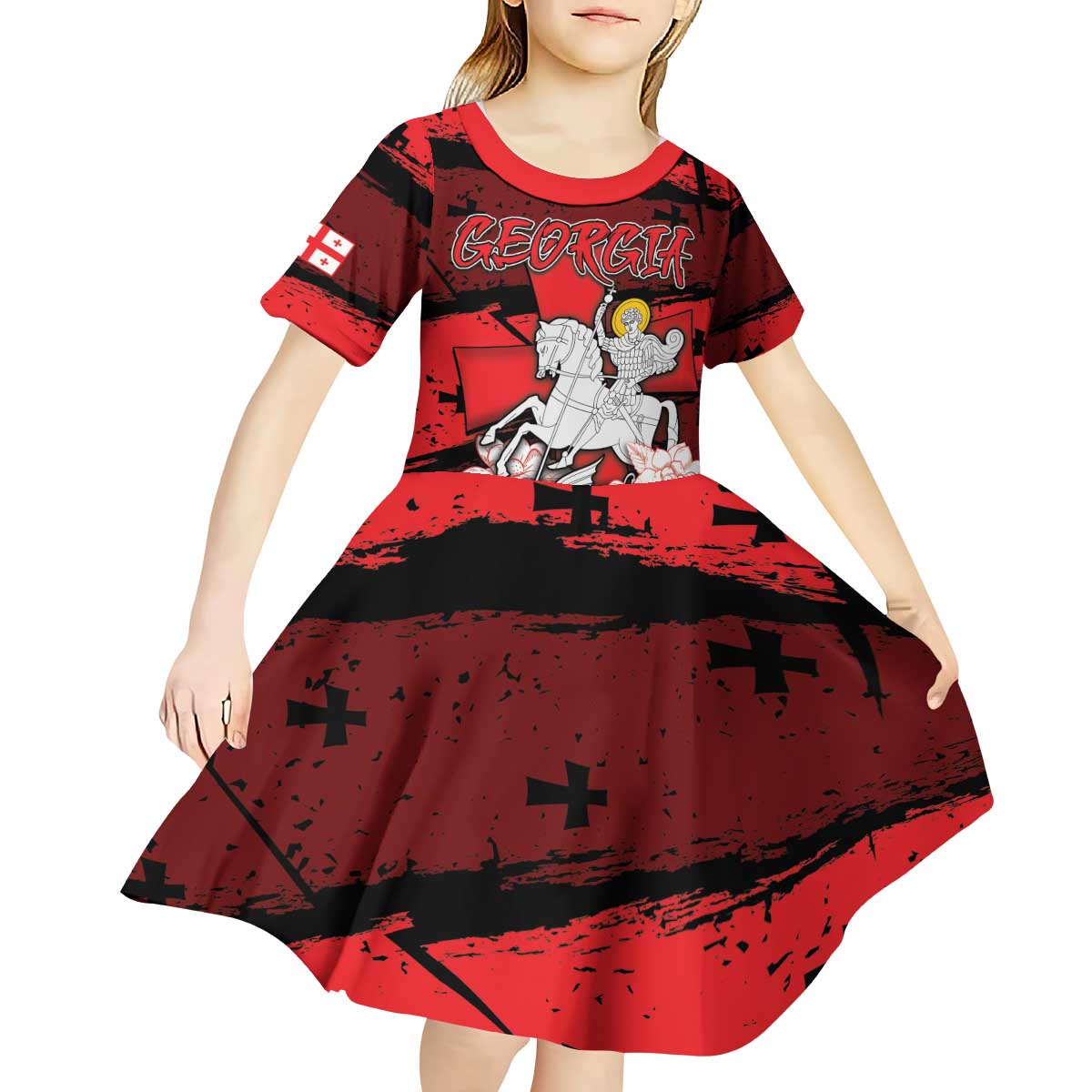 Personalized Georgia Kid Short Sleeve Dress Patron Saint Symbol - Wonder Print Shop