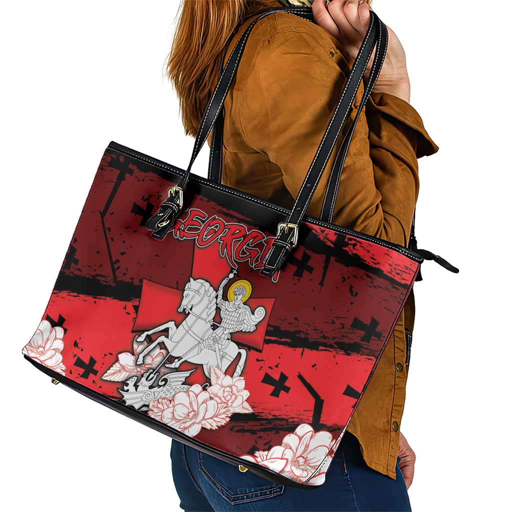 Georgia Leather Tote Bag Patron Saint Symbol - Wonder Print Shop