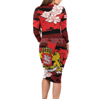 Personalized Georgia Long Sleeve Bodycon Dress Patron Saint Symbol - Wonder Print Shop