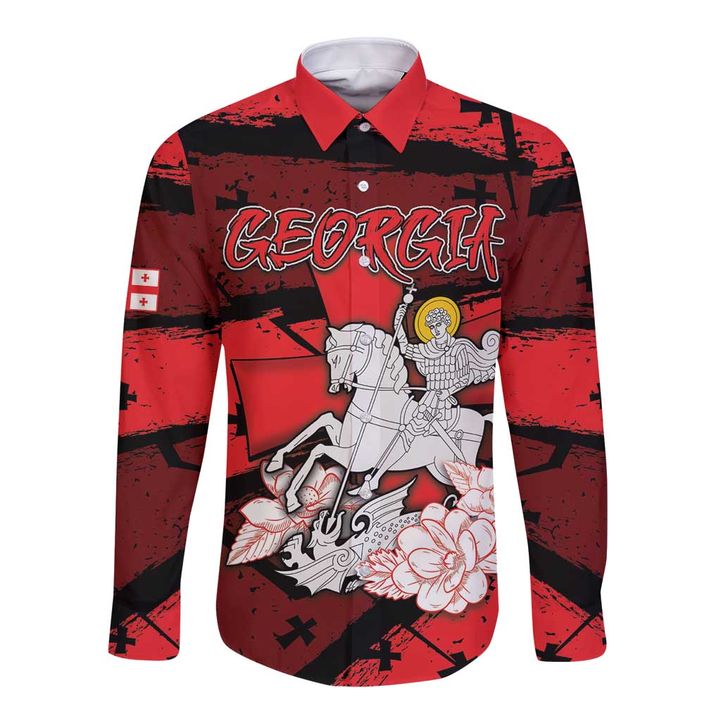 Personalized Georgia Long Sleeve Button Shirt Patron Saint Symbol - Wonder Print Shop