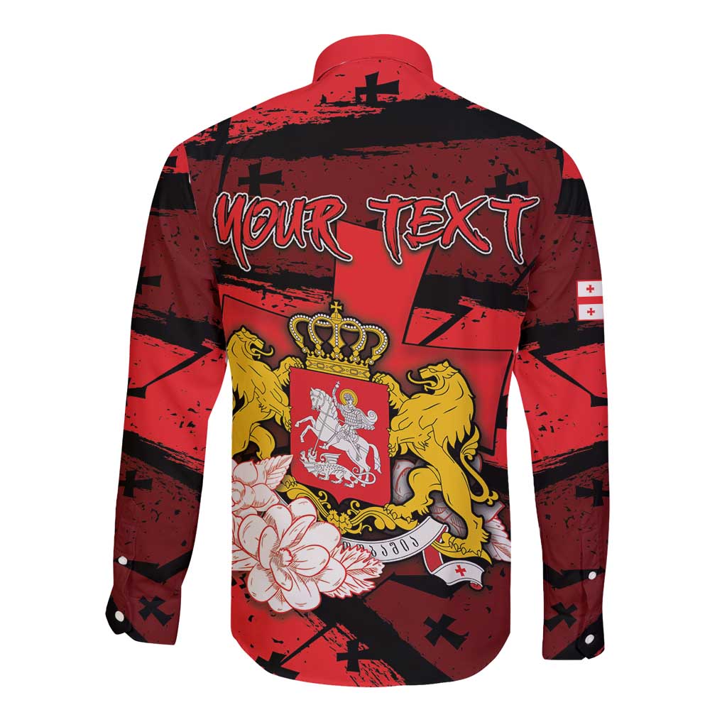 Personalized Georgia Long Sleeve Button Shirt Patron Saint Symbol - Wonder Print Shop