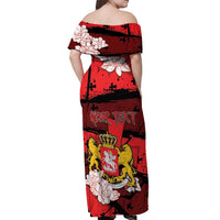 Personalized Georgia Off Shoulder Maxi Dress Patron Saint Symbol - Wonder Print Shop