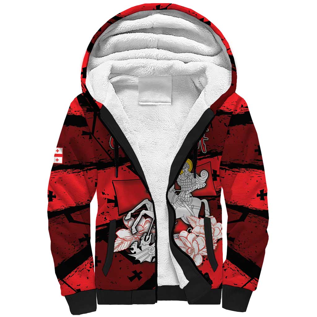 Personalized Georgia Sherpa Hoodie Patron Saint Symbol - Wonder Print Shop