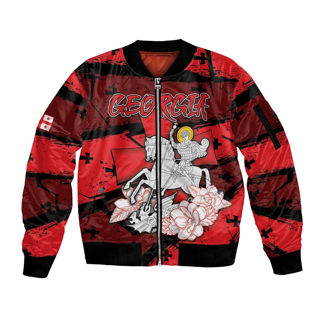 Personalized Georgia Sleeve Zip Bomber Jacket Patron Saint Symbol - Wonder Print Shop