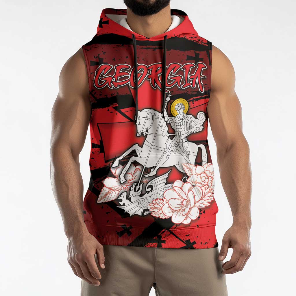 Personalized Georgia Sleeveless Hoodie Patron Saint Symbol - Wonder Print Shop