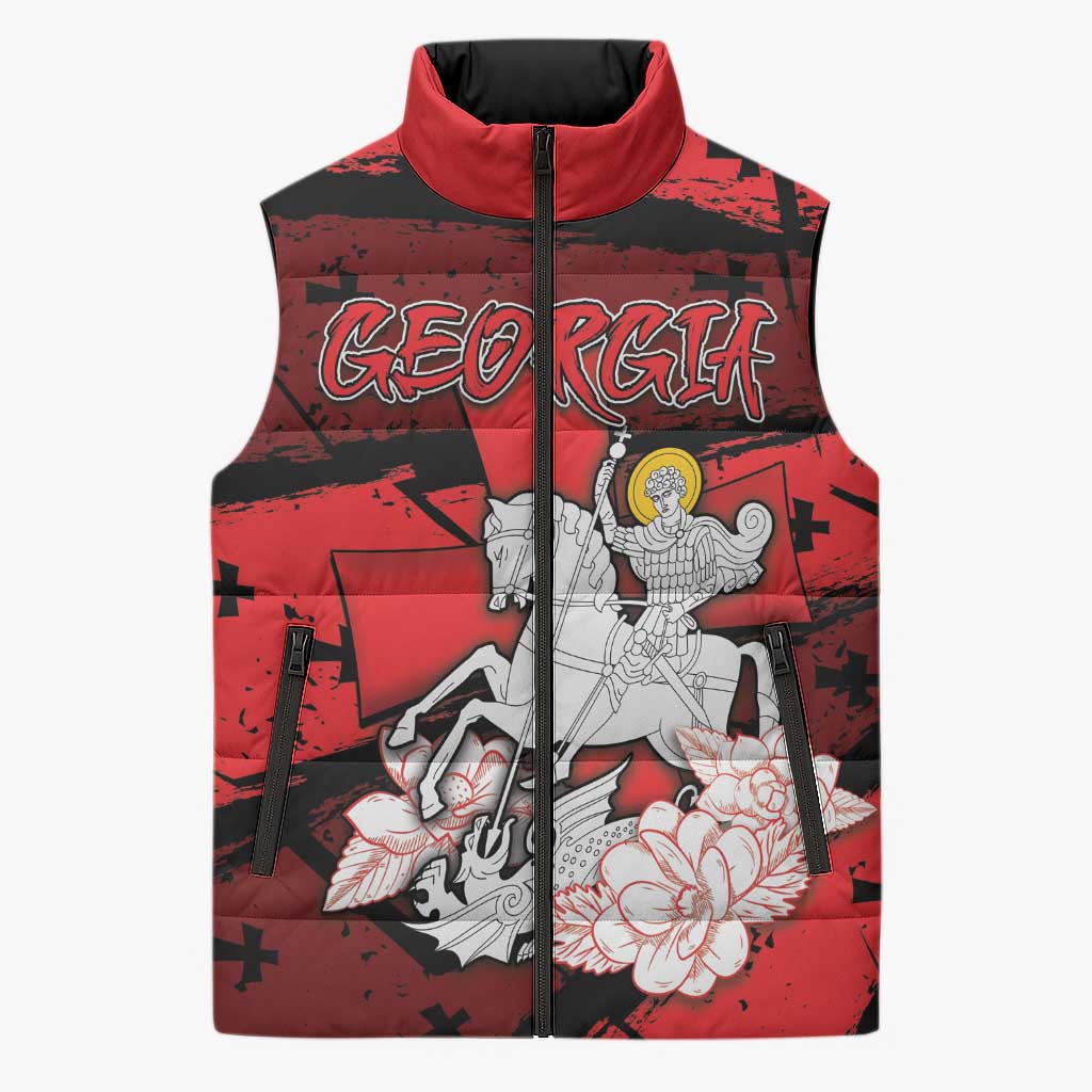 Personalized Georgia Sleeveless Puffer Jacket Patron Saint Symbol - Wonder Print Shop