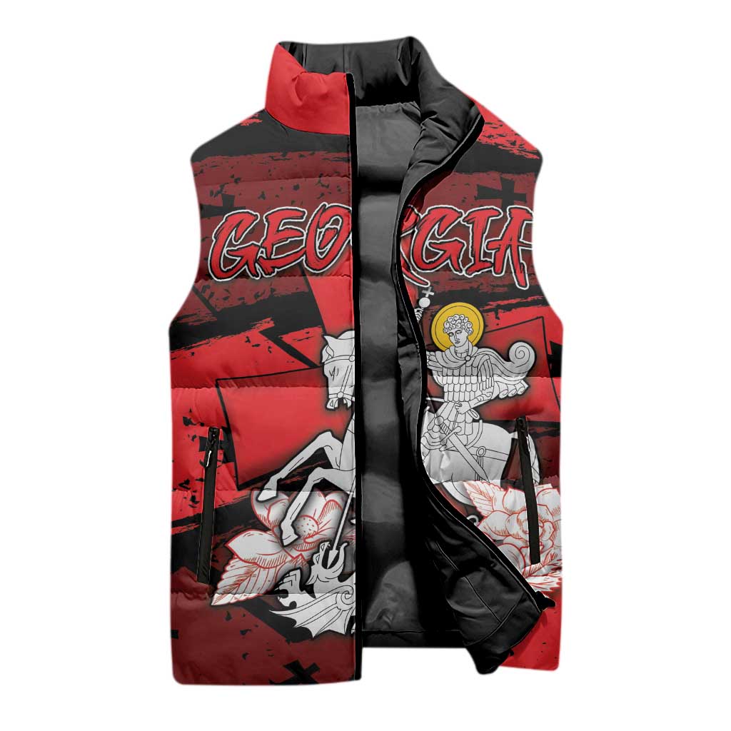 Personalized Georgia Sleeveless Puffer Jacket Patron Saint Symbol - Wonder Print Shop