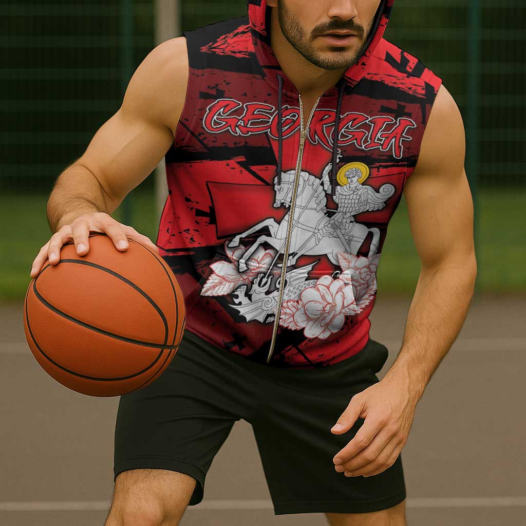 Personalized Georgia Sleeveless Zip Hoodie Patron Saint Symbol - Wonder Print Shop