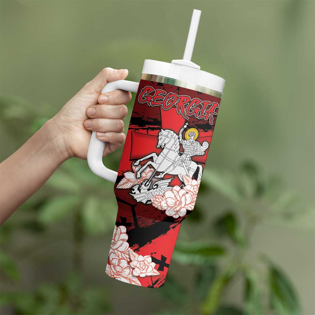 Personalized Georgia Tumbler With Handle Patron Saint Symbol - Wonder Print Shop