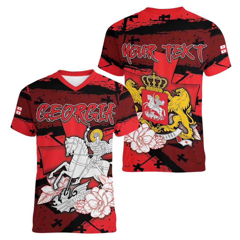 Personalized Georgia Women V-Neck T-Shirt Patron Saint Symbol - Wonder Print Shop