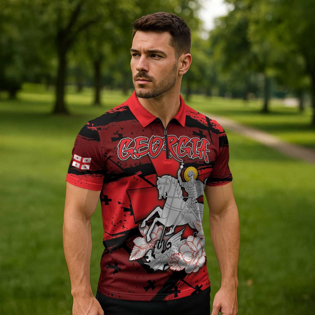 Personalized Georgia Zipper Polo Shirt Patron Saint Symbol - Wonder Print Shop