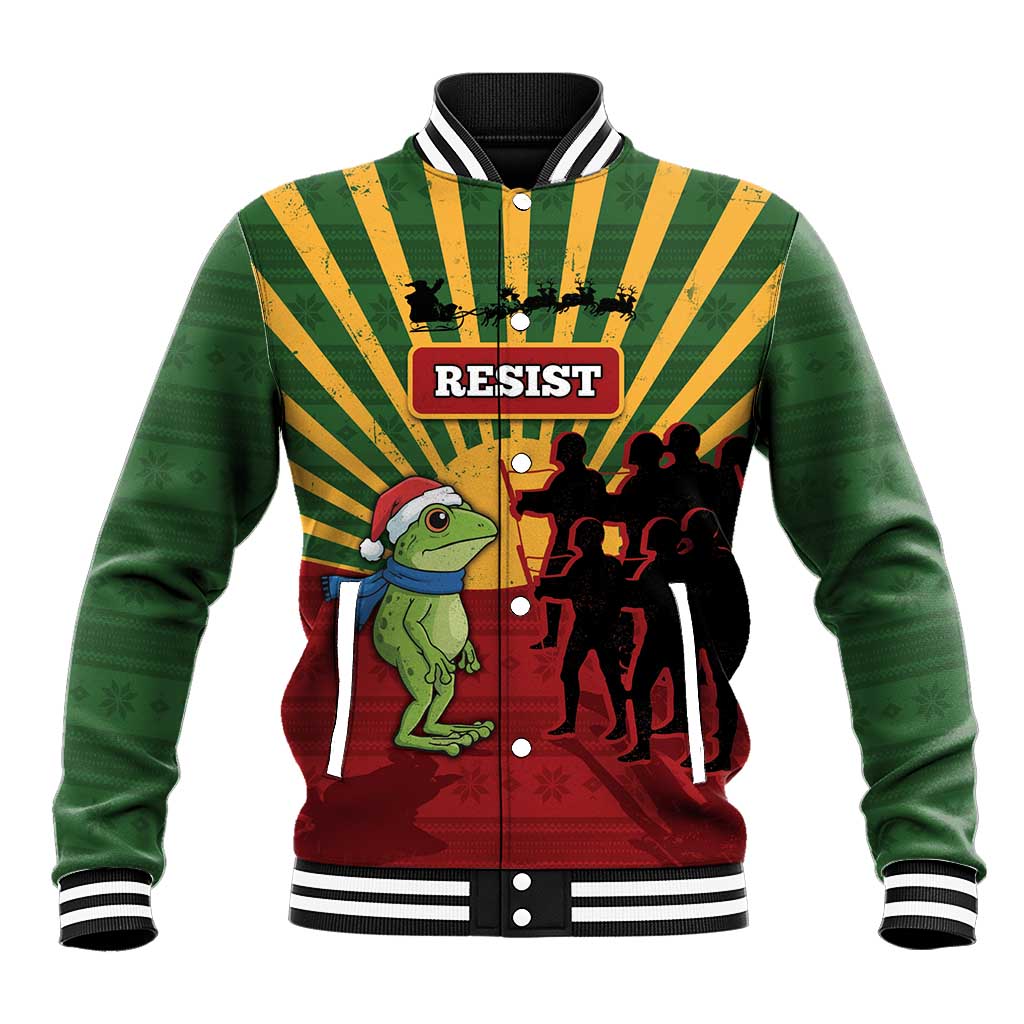 Merry Resistmas Baseball Jacket Resist Portland Frog - Wonder Print Shop