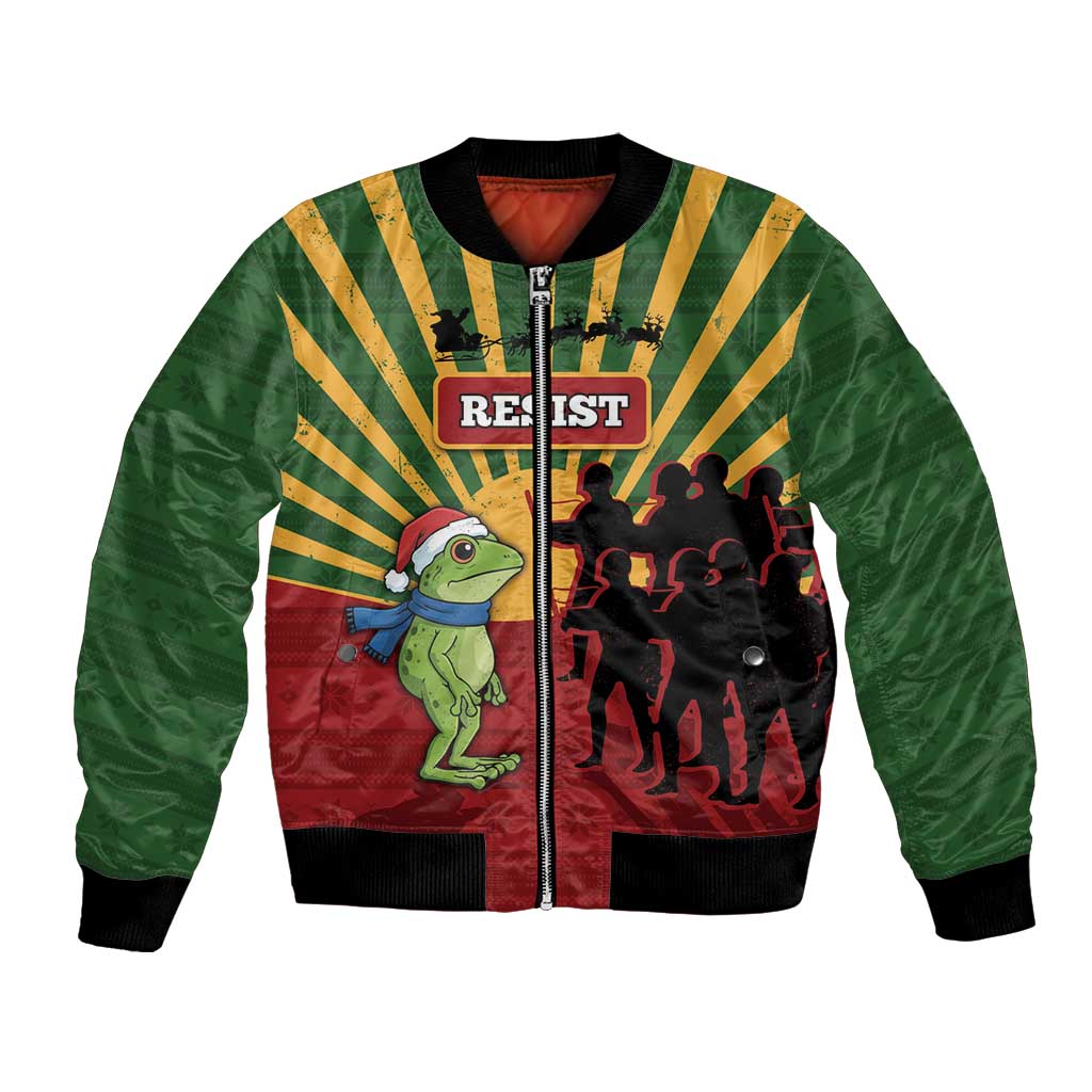 Merry Resistmas Bomber Jacket Resist Portland Frog - Wonder Print Shop