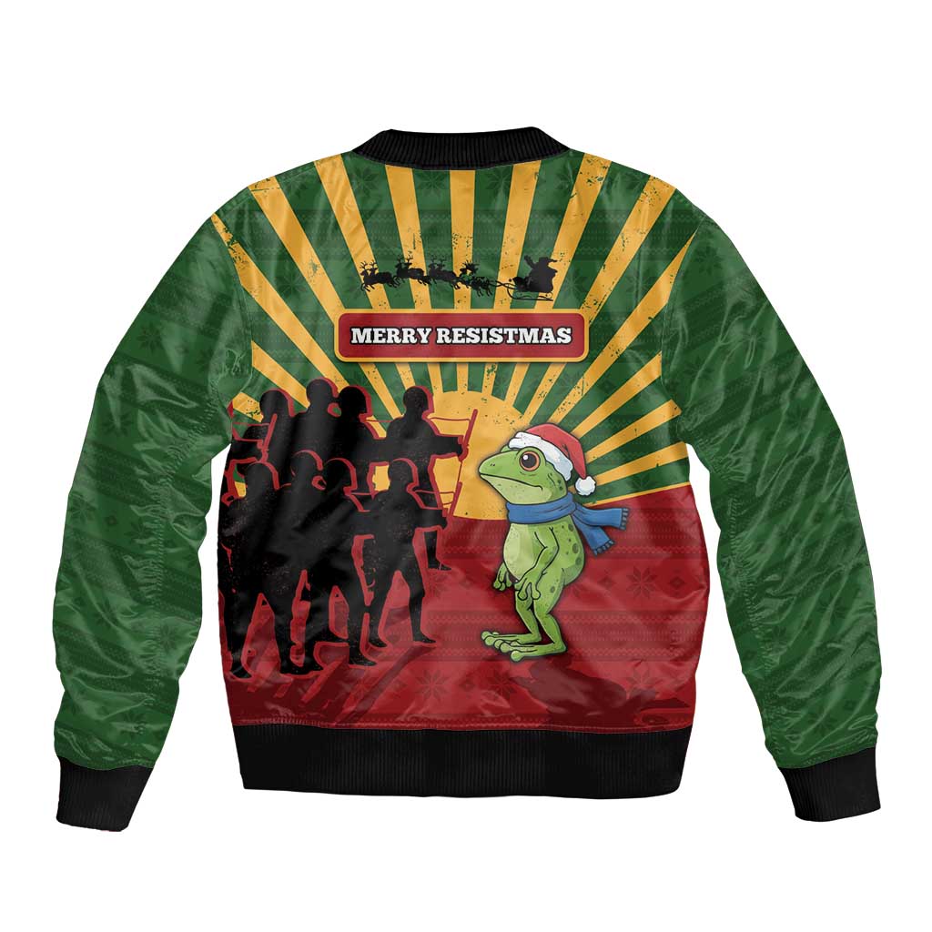 Merry Resistmas Bomber Jacket Resist Portland Frog - Wonder Print Shop