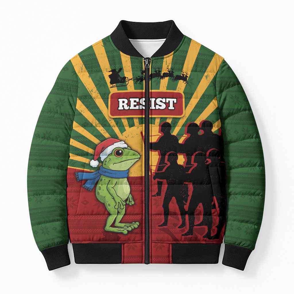 Merry Resistmas Bomber Puffer Jacket Resist Portland Frog - Wonder Print Shop