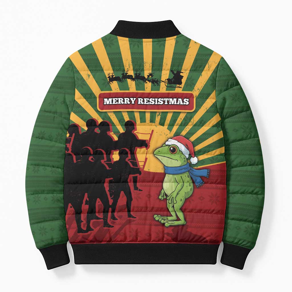 Merry Resistmas Bomber Puffer Jacket Resist Portland Frog - Wonder Print Shop