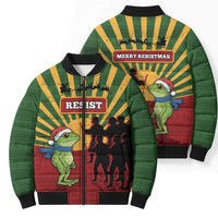 Merry Resistmas Bomber Puffer Jacket Resist Portland Frog - Wonder Print Shop