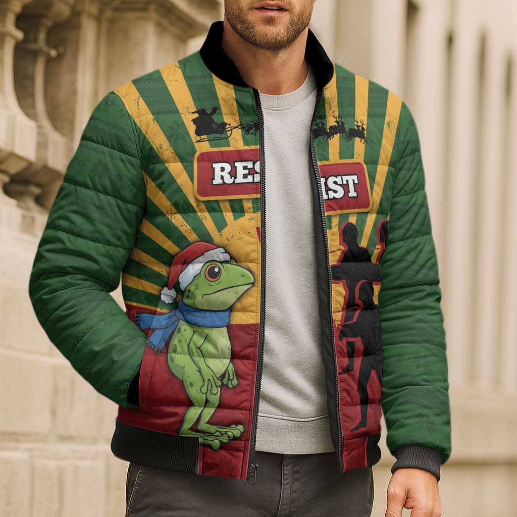 Merry Resistmas Bomber Puffer Jacket Resist Portland Frog - Wonder Print Shop