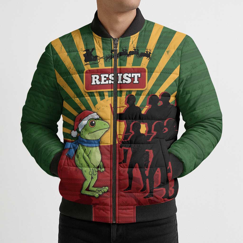 Merry Resistmas Bomber Puffer Jacket Resist Portland Frog - Wonder Print Shop