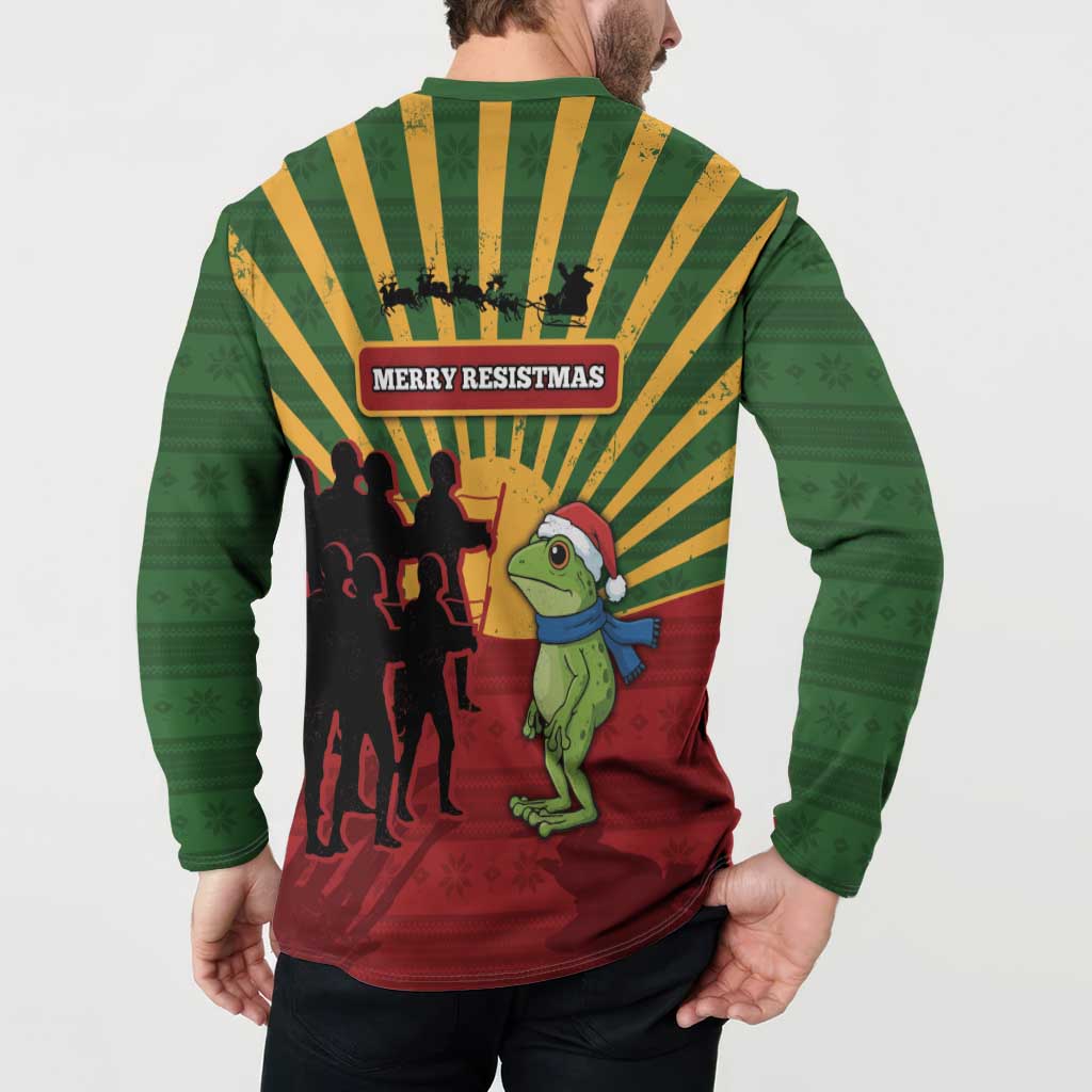 Merry Resistmas Button Sweatshirt Resist Portland Frog - Wonder Print Shop