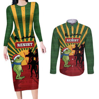 Merry Resistmas Couples Matching Long Sleeve Bodycon Dress and Long Sleeve Button Shirt Resist Portland Frog - Wonder Print Shop