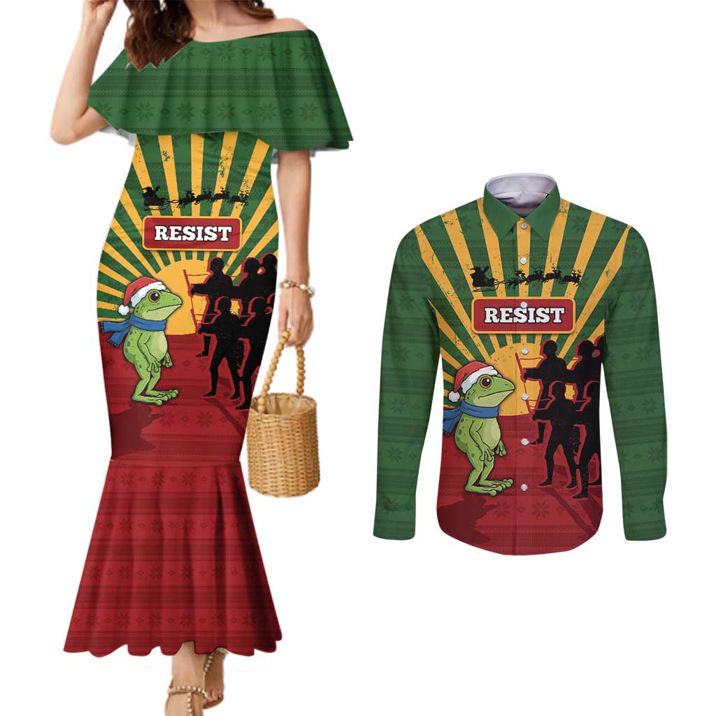 Merry Resistmas Couples Matching Mermaid Dress and Long Sleeve Button Shirt Resist Portland Frog - Wonder Print Shop