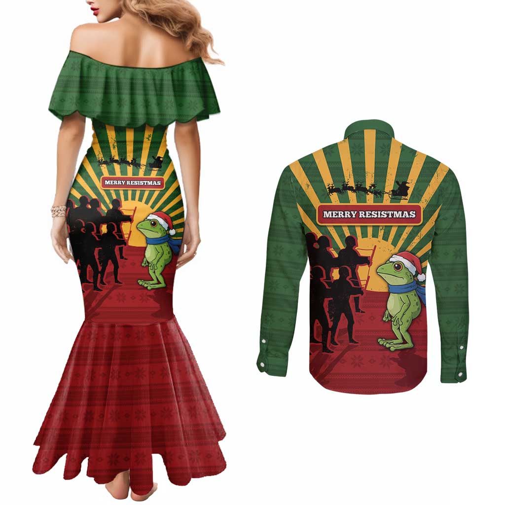 Merry Resistmas Couples Matching Mermaid Dress and Long Sleeve Button Shirt Resist Portland Frog - Wonder Print Shop