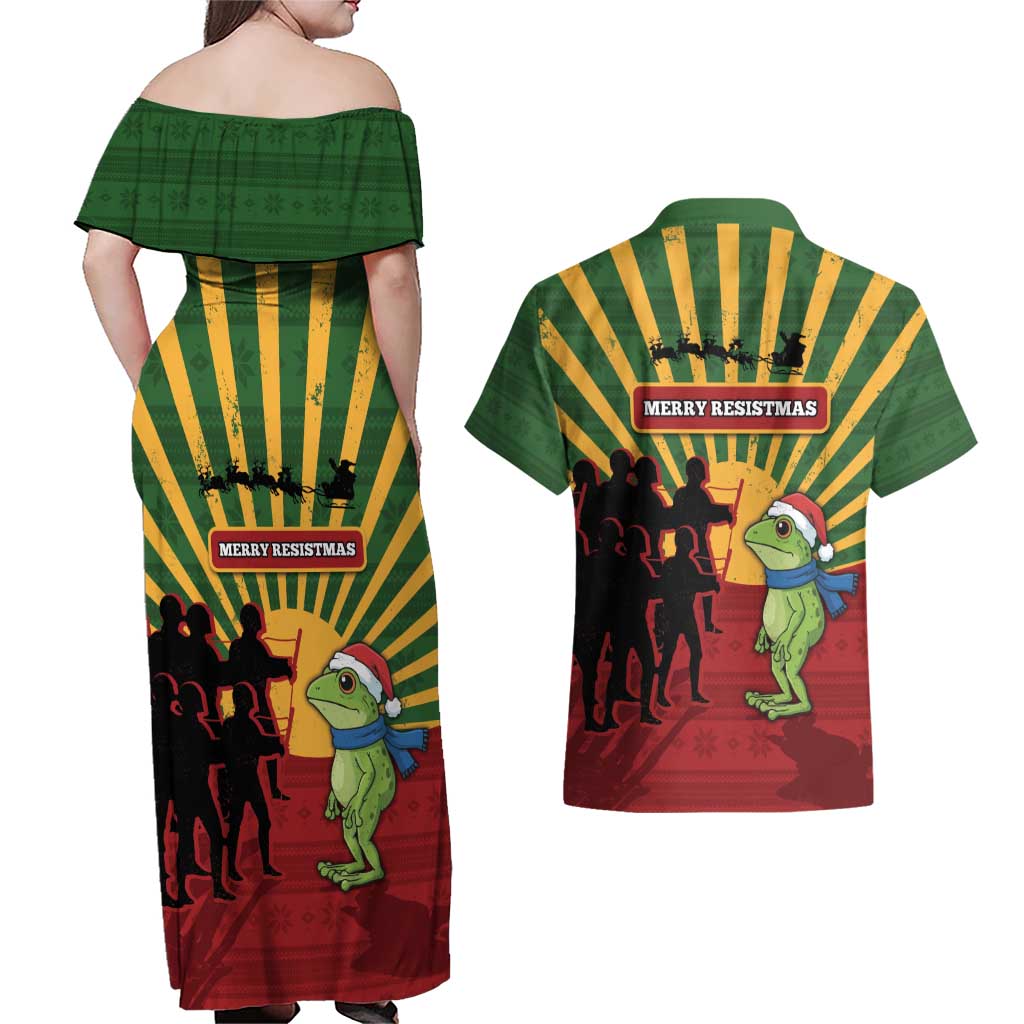 Merry Resistmas Couples Matching Off Shoulder Maxi Dress and Hawaiian Shirt Resist Portland Frog - Wonder Print Shop